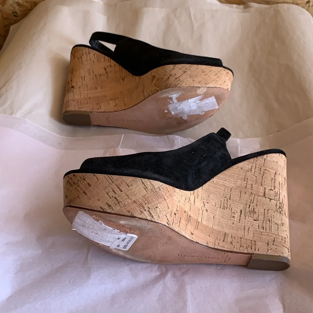 NWT Veronica Beard Dali Suede Peep Toe Wedge Sandals Size 8.5